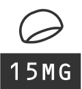 Badge showing capsule icon above the text '15MG'
